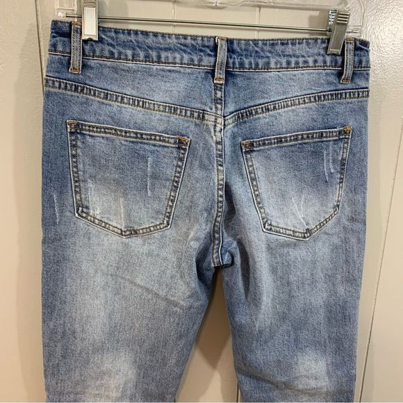 Jella C. Blue Floral Embroidered Distressed Skinny Mid Rise 5 Pocket Jeans 29 M - Picture 11 of 11